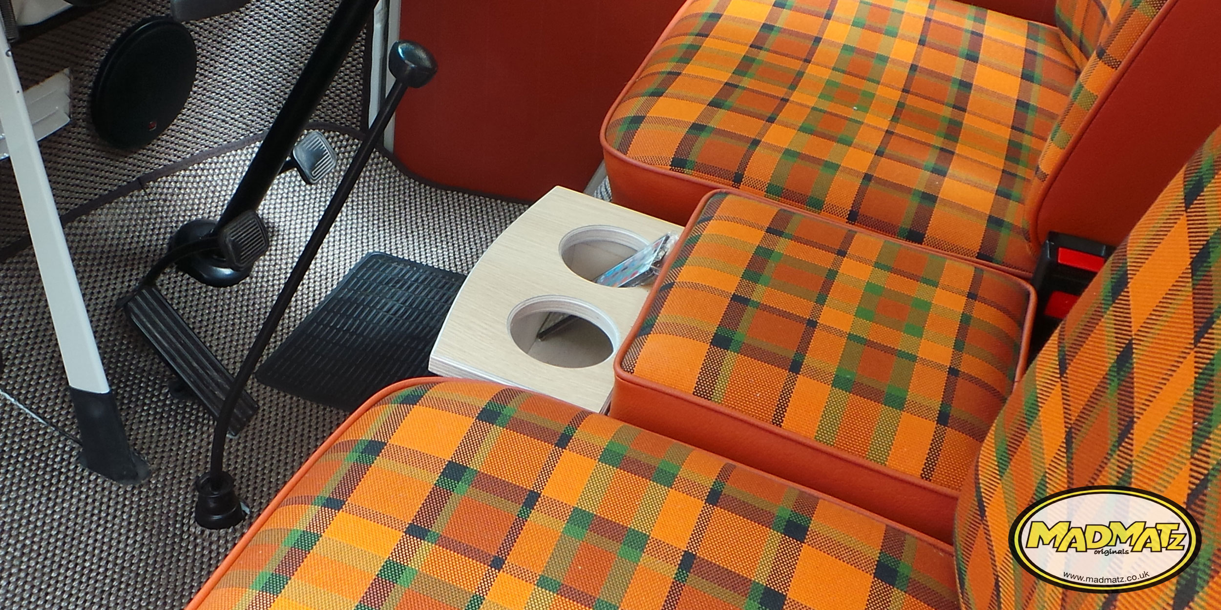 Campervan Carpet Cabmat in sisal with orange westfalia seats